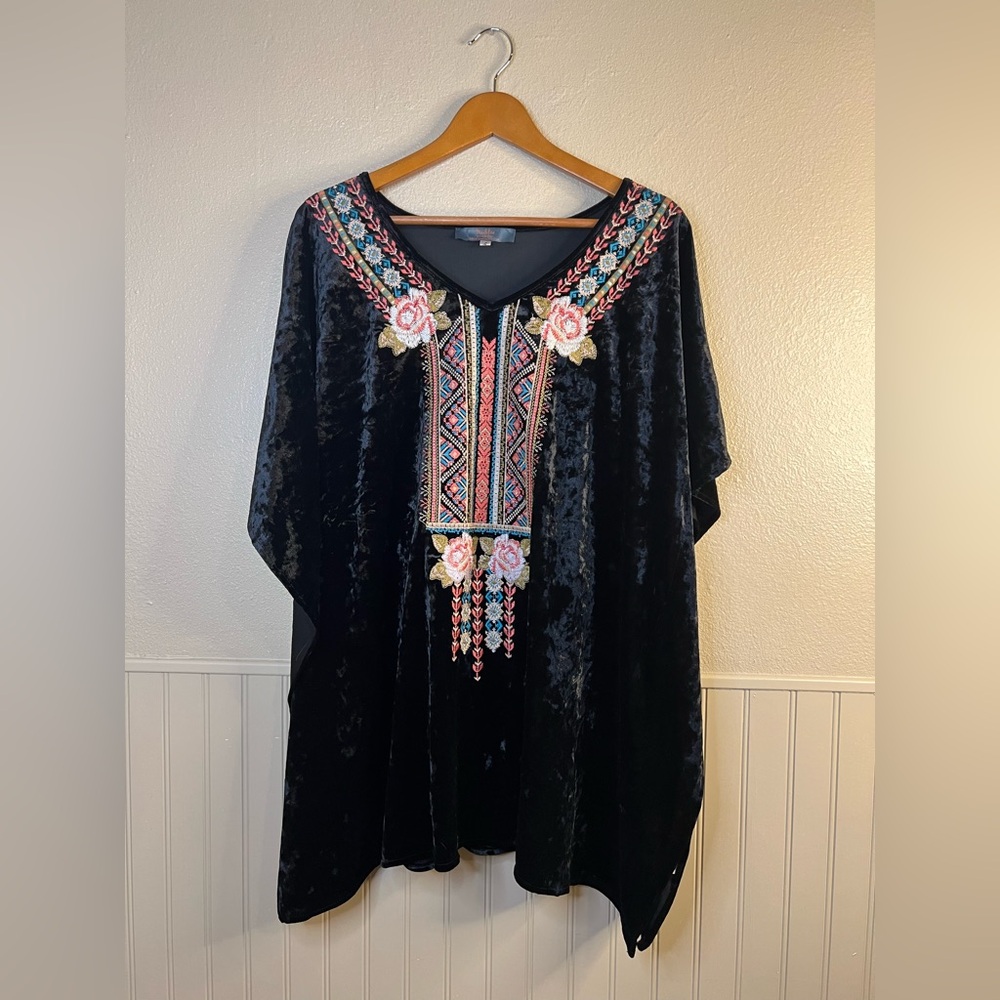Madeline Sparklestein Black Tunic with Colorful Embroidery
